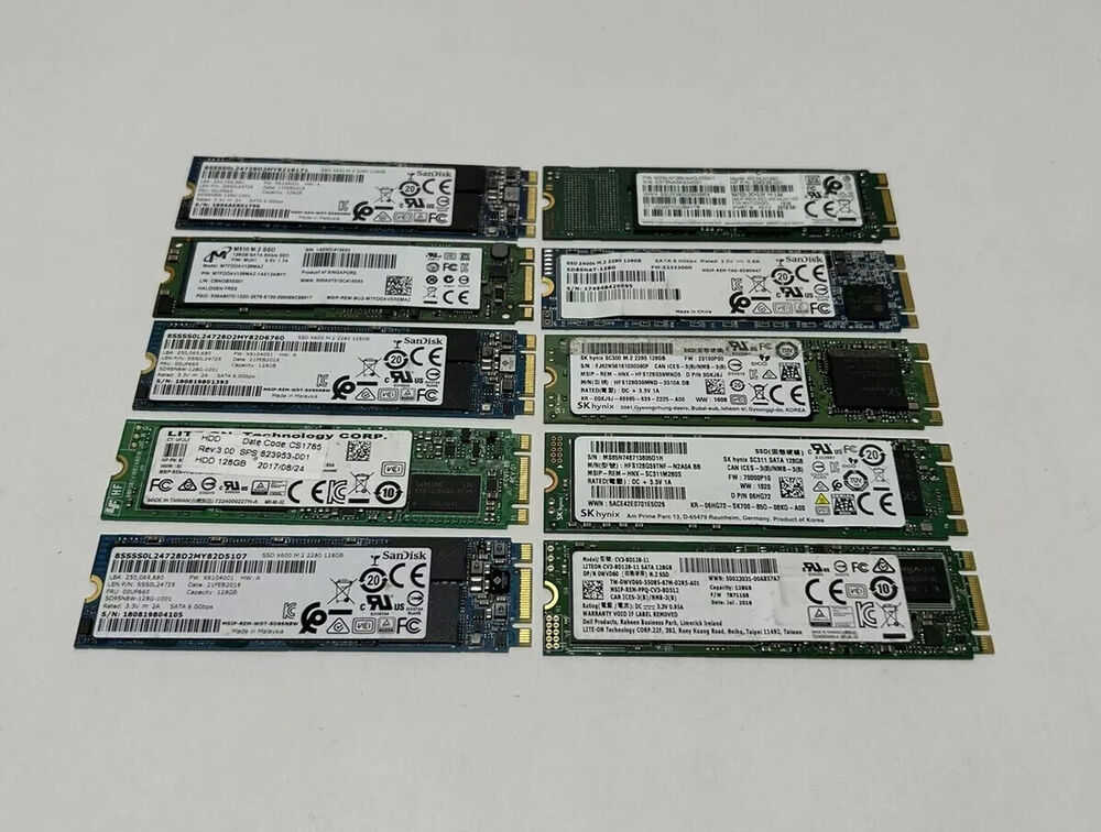 10-Pack 128GB M2 2280 SATA SSDs - Major Brands, High Performance