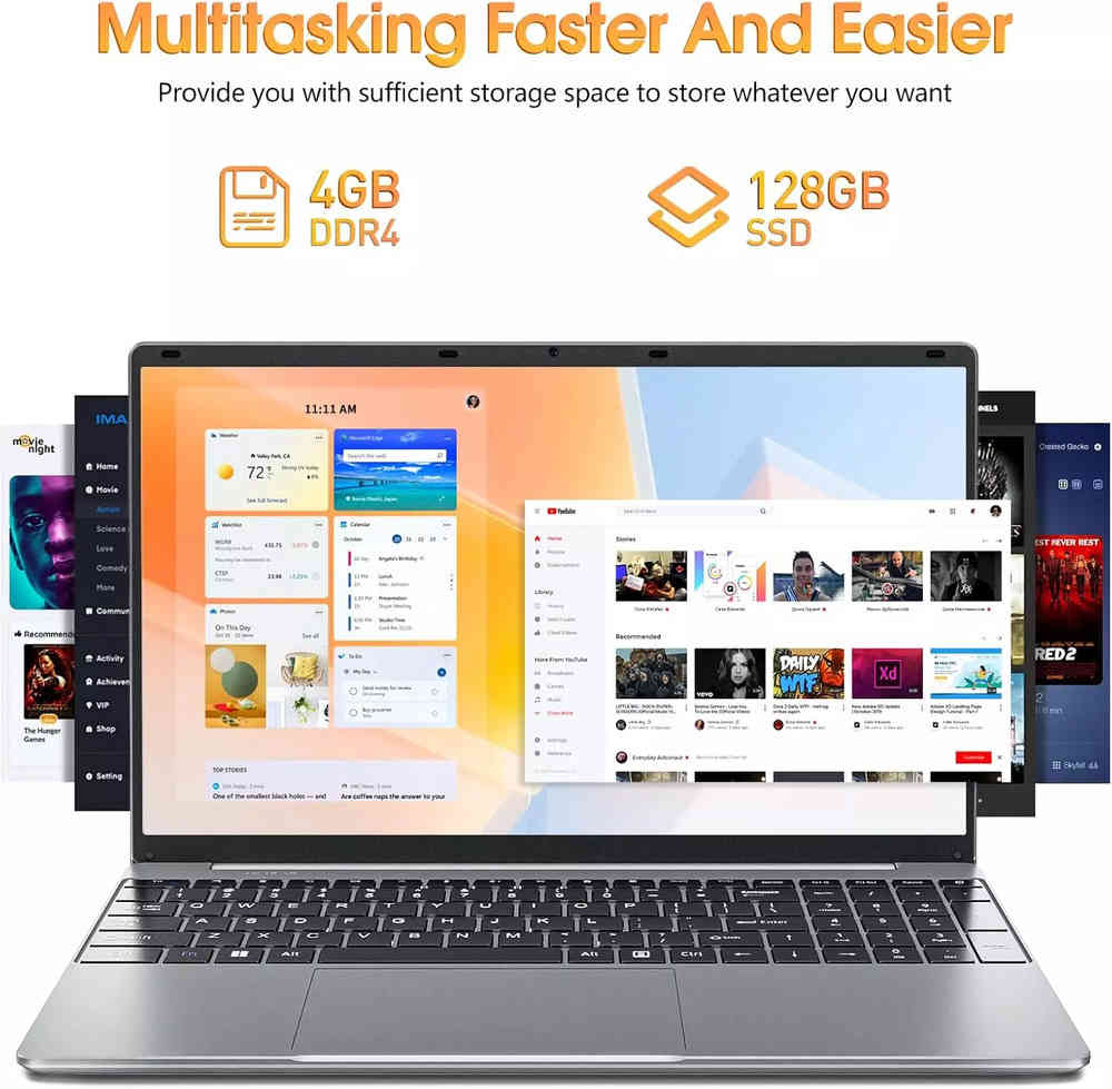 SGIN 15.6" Laptop with Intel Celeron, 4GB RAM, 128GB SSD