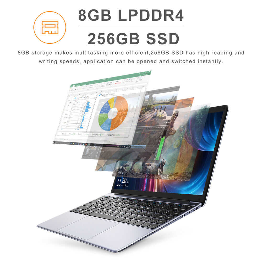 CHUWI 14.1" Laptop - Intel Celeron 2.8GHz, 8GB RAM, 256GB SSD, HDMI - Silver