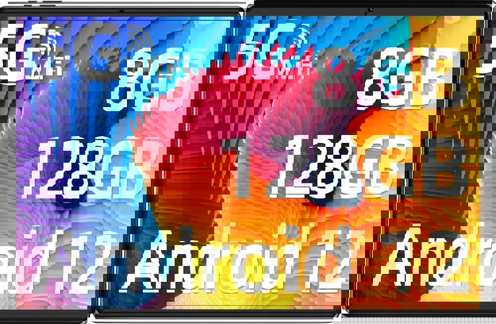 10.1" Android 12 Tablet with HD Display, Dual Cameras, and 32GB-128GB Storage
