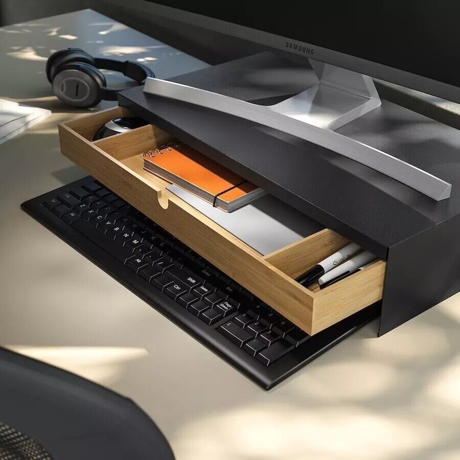 Elevate Your Workspace with Bamboo Monitor Stand and Storage Drawer