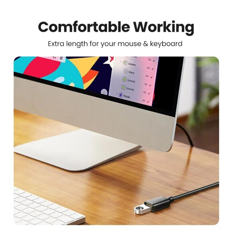 High-Speed USB 2.0 Extension Cable with Male/Female Connectors