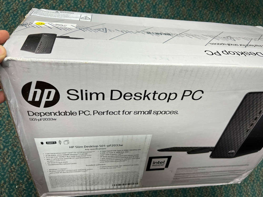 HP Slim S01-PF2033W Tower Desktop with 512GB SSD, Intel Core i3-12100, 8GB RAM