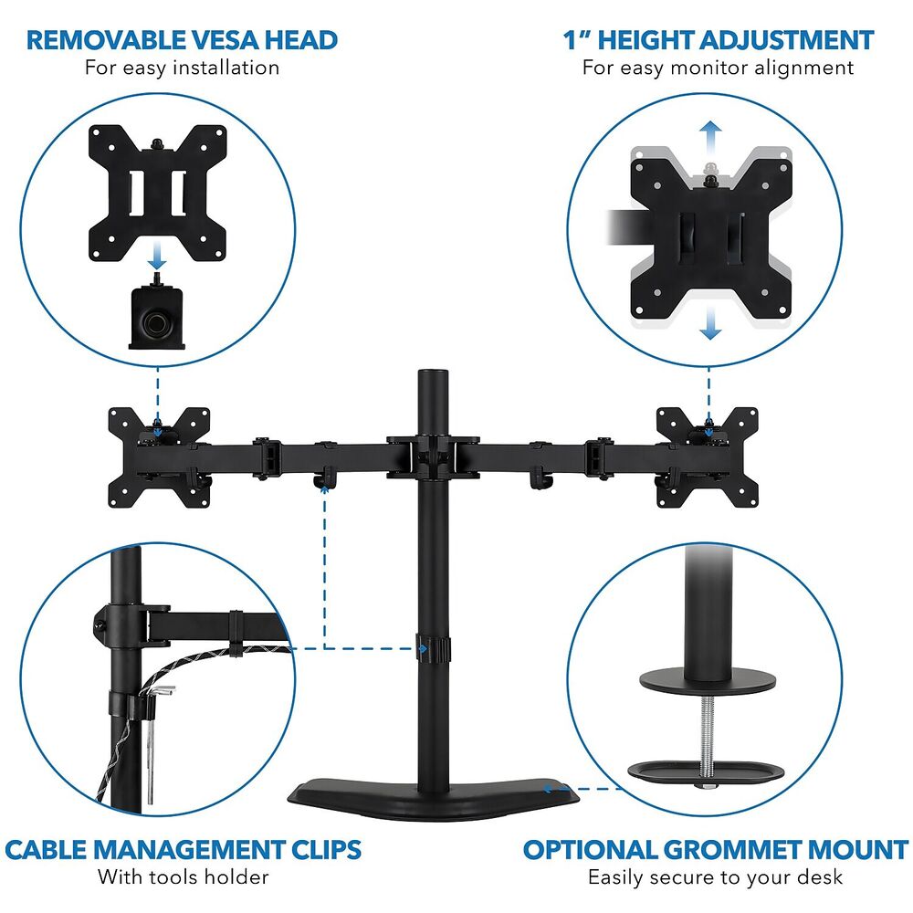 Mount-It! Dual Monitor Stand - Adjustable and Versatile for 19-32 Inch Screens