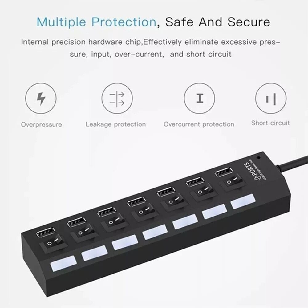 7 Port High-Speed USB 2.0/3.0 Hub Splitter Adapter for Multiple Devices