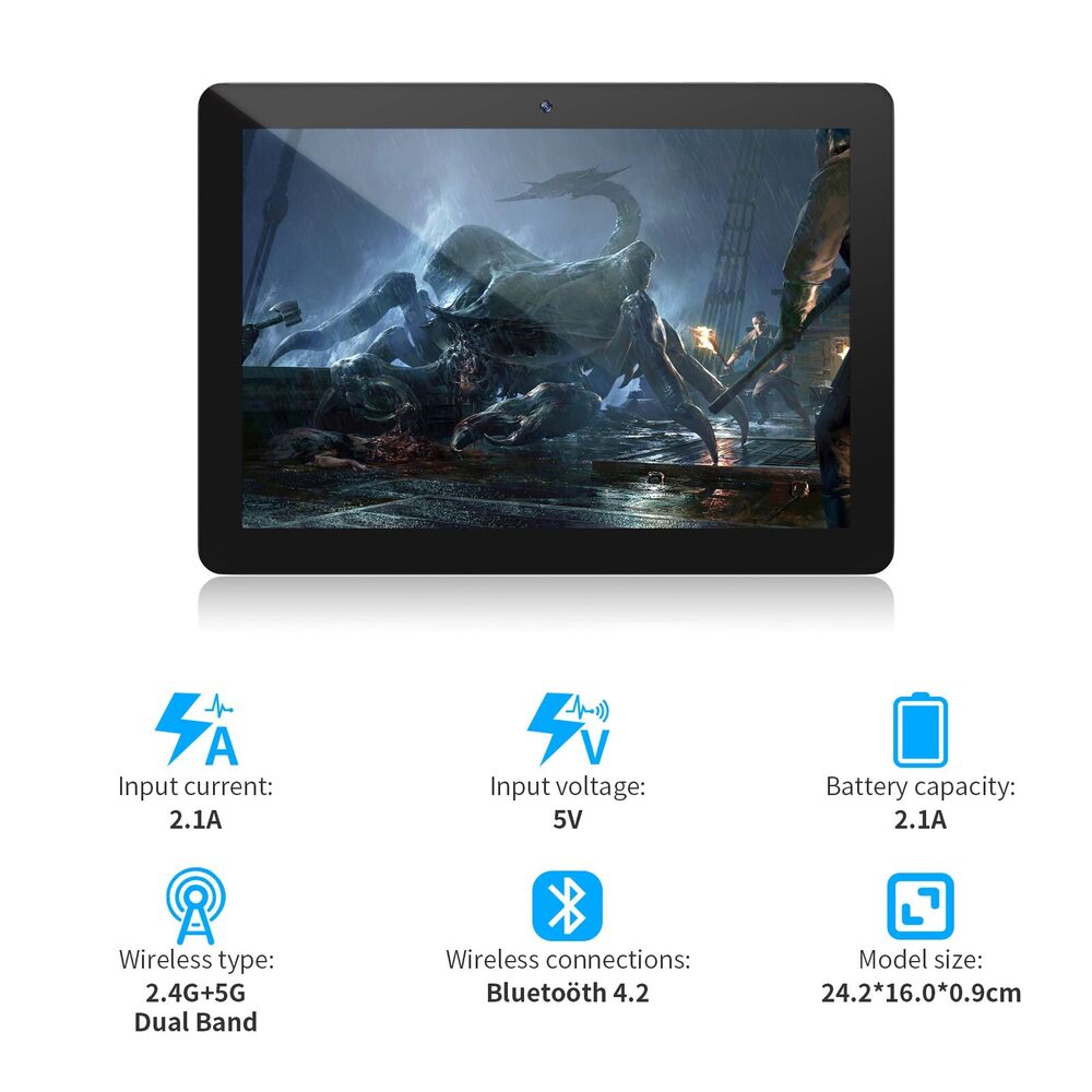 10.1" Android 12 Tablet with 128GB Storage, Dual-Core Processor, Dual Cameras, and Netflix Support