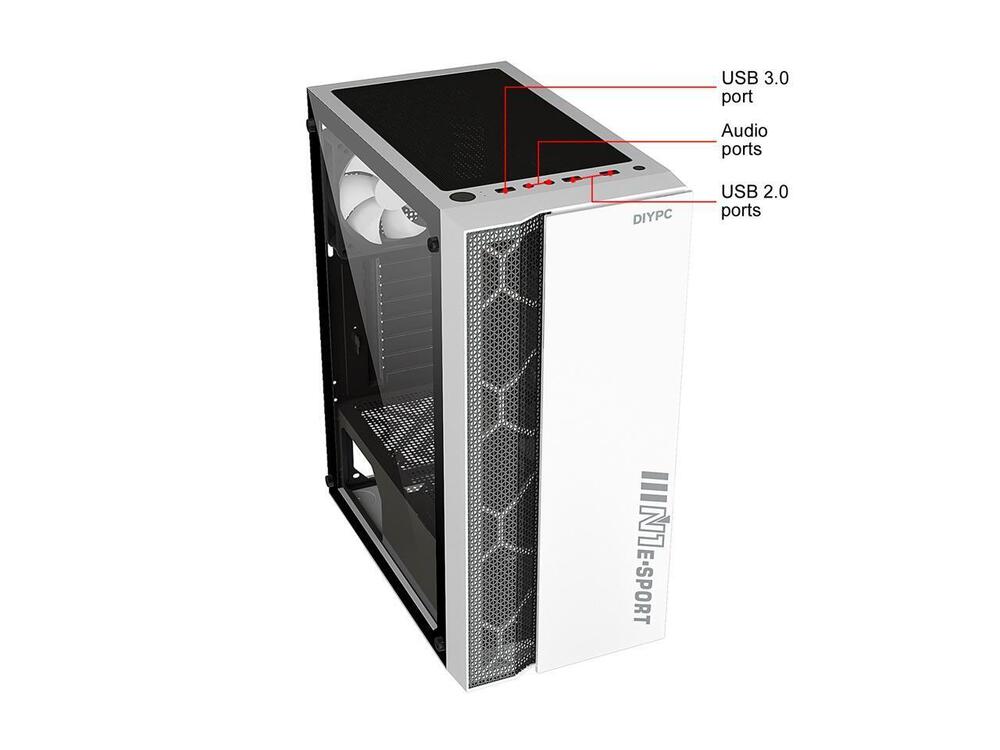 White USB 3.0 Steel/Tempered Glass ATX Mid Tower Computer Case DIYPC DIY-S08-W