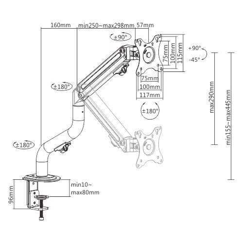Spring-Assisted Single LCD Monitor Desk Stand Mount Bracket, 17-32 Inch