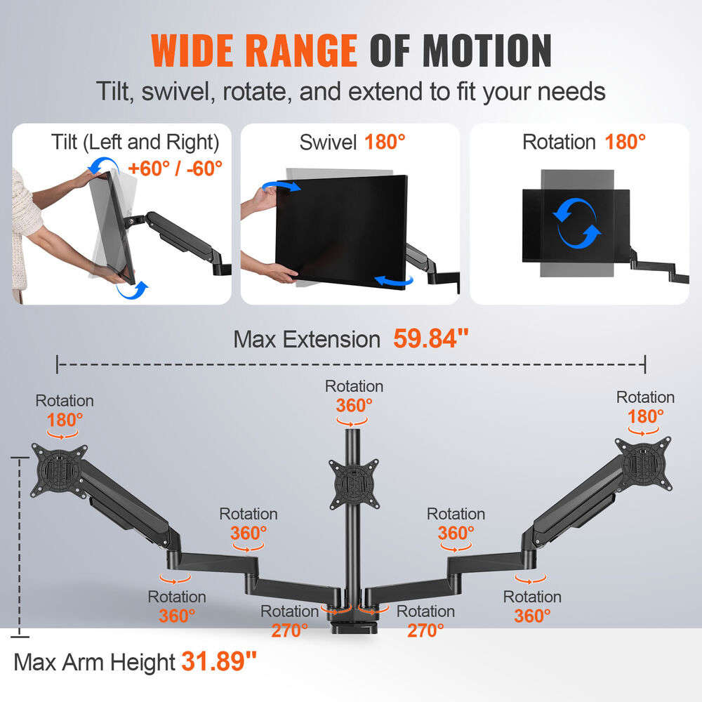 VEVOR Triple Monitor Desk Mount Stand for 13-27 Inch Screens