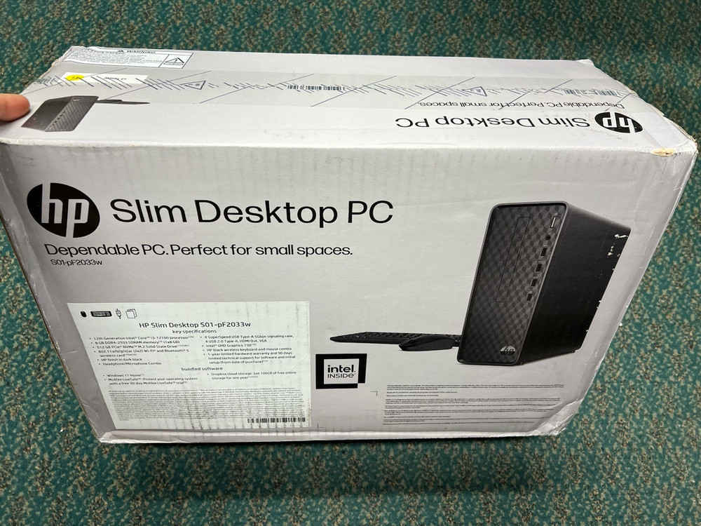 HP Slim S01-PF2033W Tower Desktop with 512GB SSD, Intel Core i3-12100, 8GB RAM