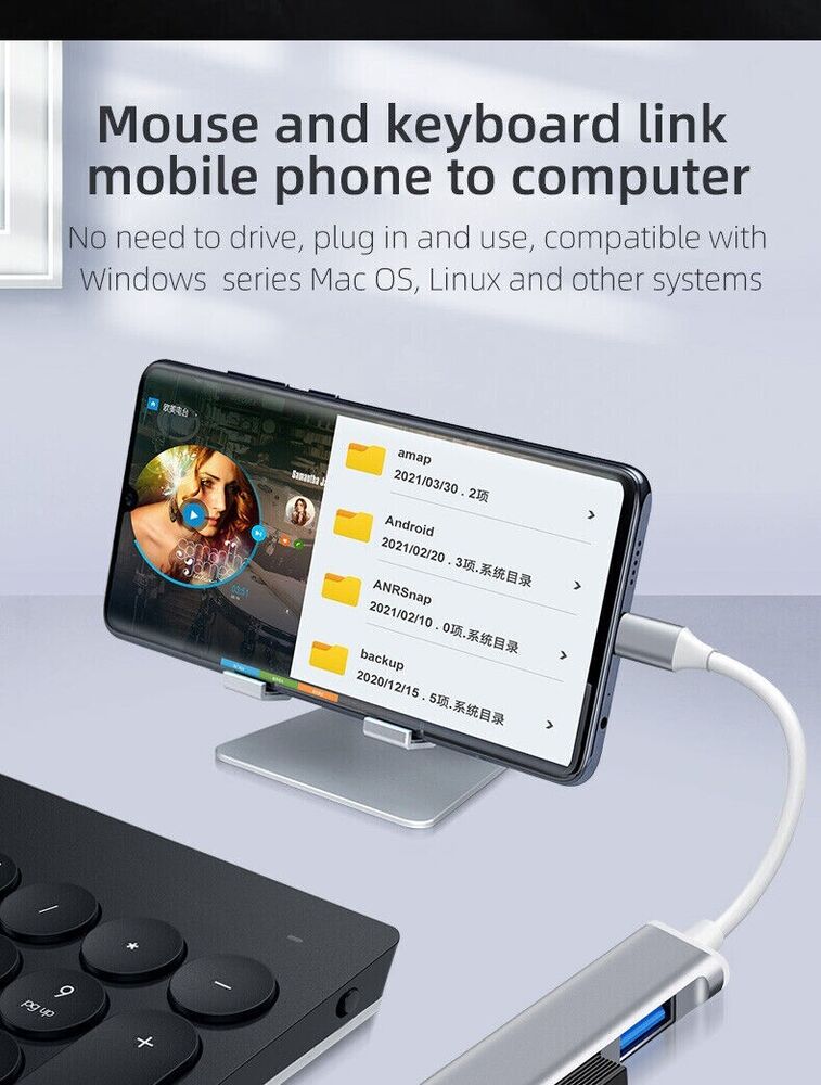 USB-C to USB 3.0 4-Port Hub Splitter Adapter