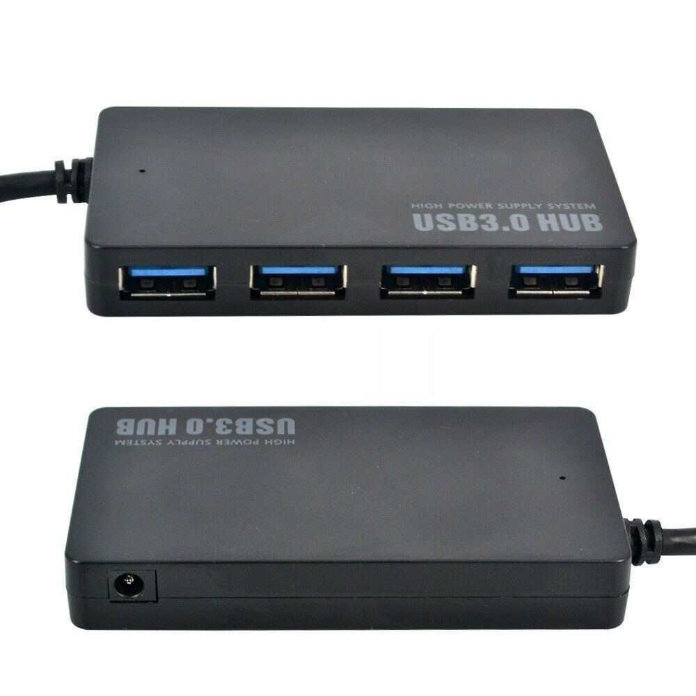 4 Port USB 3.0 Hub with Power Adapter for Enhanced Connectivity