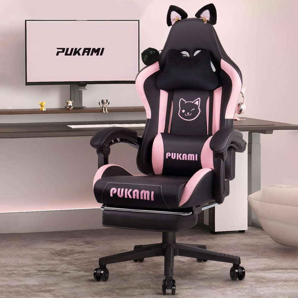 Ergonomic Gaming Chair with Cute Cat Ears for Girls