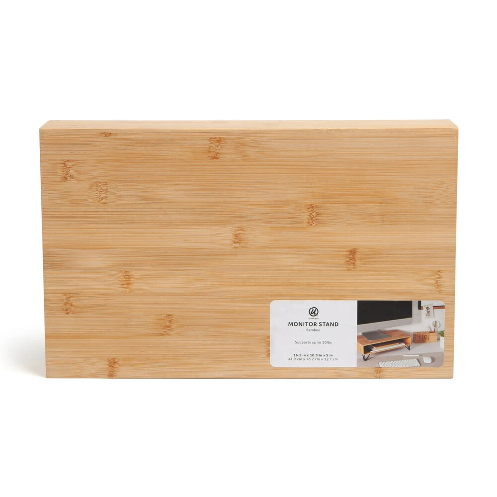 U Brands Verona Bamboo Desk Monitor Stand with Storage