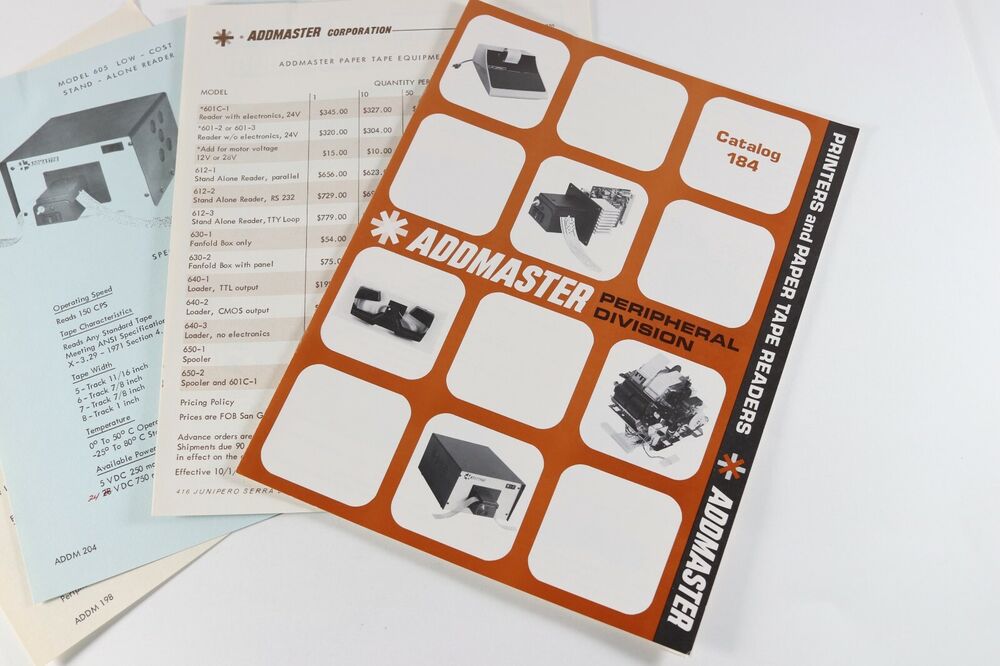 1978 Addmaster Peripheral Printers Vintage Paper Sales Brochure Catalog