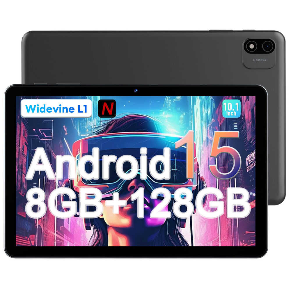 Headwolf Android 15 Tablet 10.1 inch FHD Display, 128GB Storage, Octa-Core Processor
