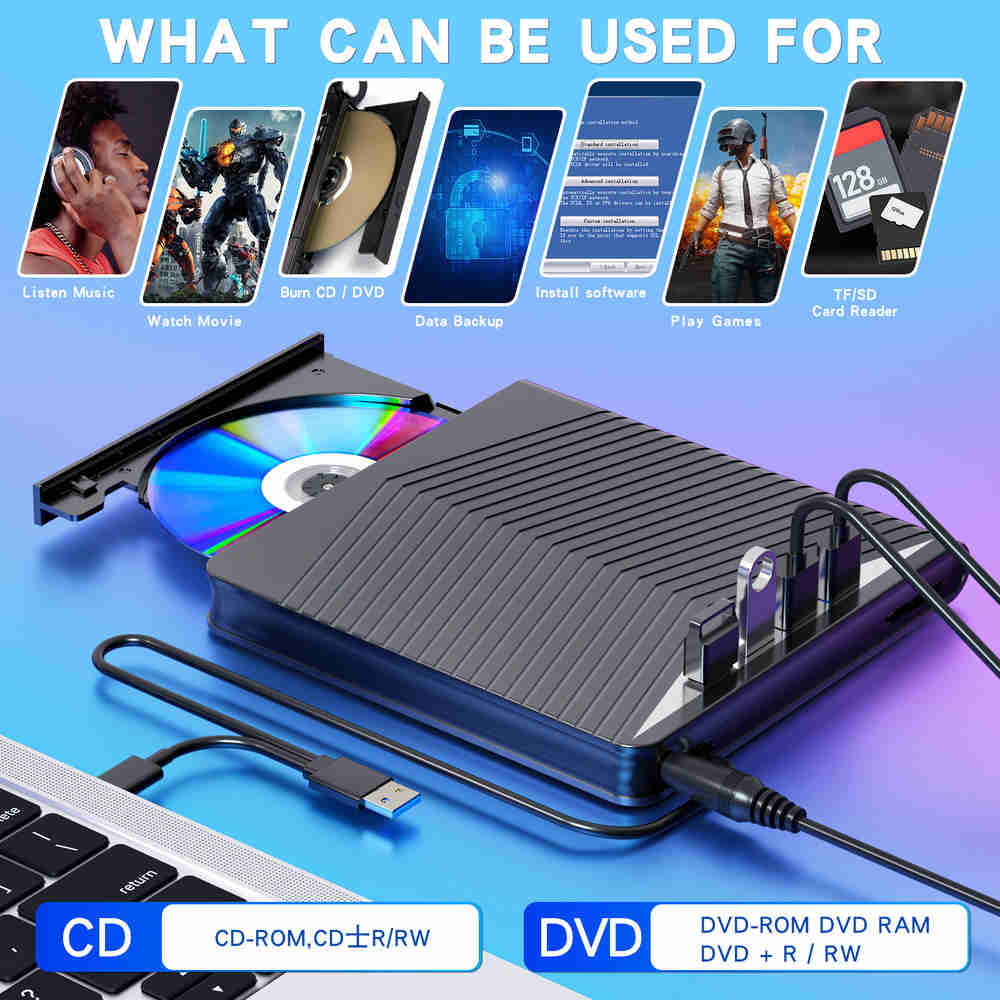 High-Speed USB 3.0 External CD/DVD Drive for Windows 11/10