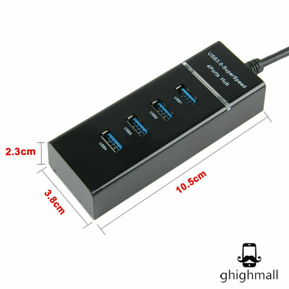 4 Port USB 3.0 High-Speed Hub Splitter for Desktop and Laptop