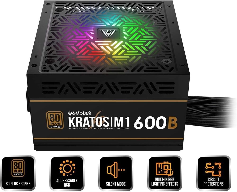 GAMDIAS RGB 600W Gaming Power Supply, 80 Plus Bronze Certified