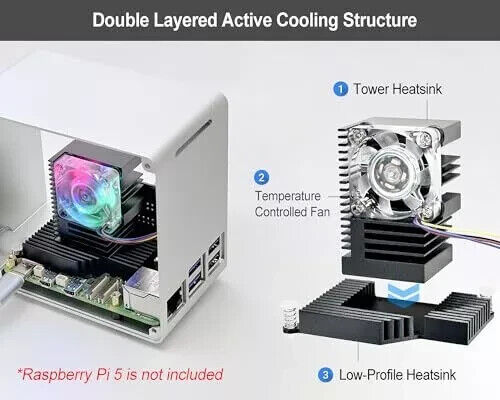 Raspberry Pi 5 Aluminum Mini Tower Case with Cooling Fan