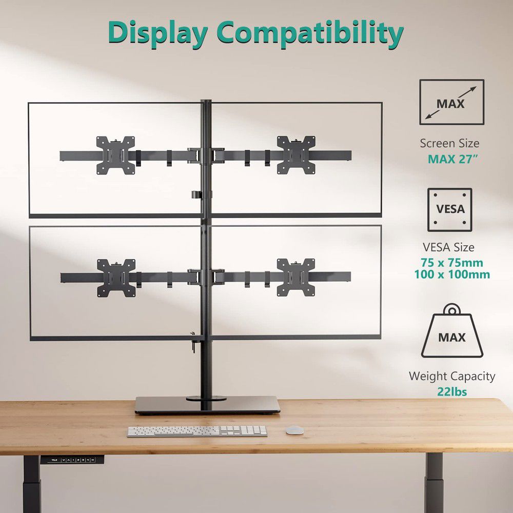 Quad Monitor Stand - Ergonomic and Adjustable Desk Mount