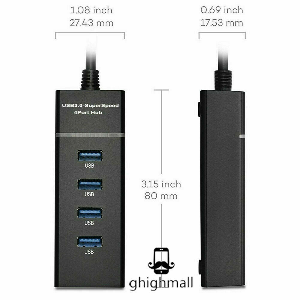 4 Port USB 3.0 High-Speed Hub Splitter for Desktop and Laptop