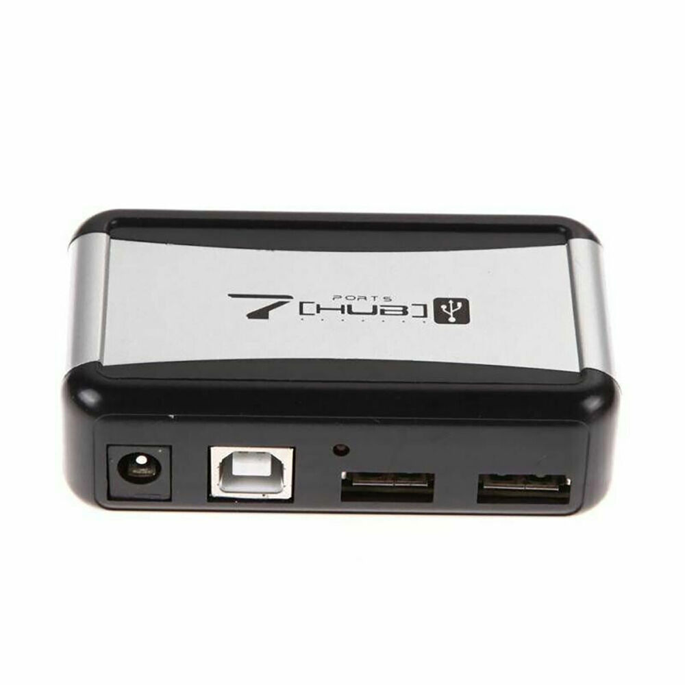 7 Port USB 2.0 High Speed Hub with US Plug AC Power Adapter Cable