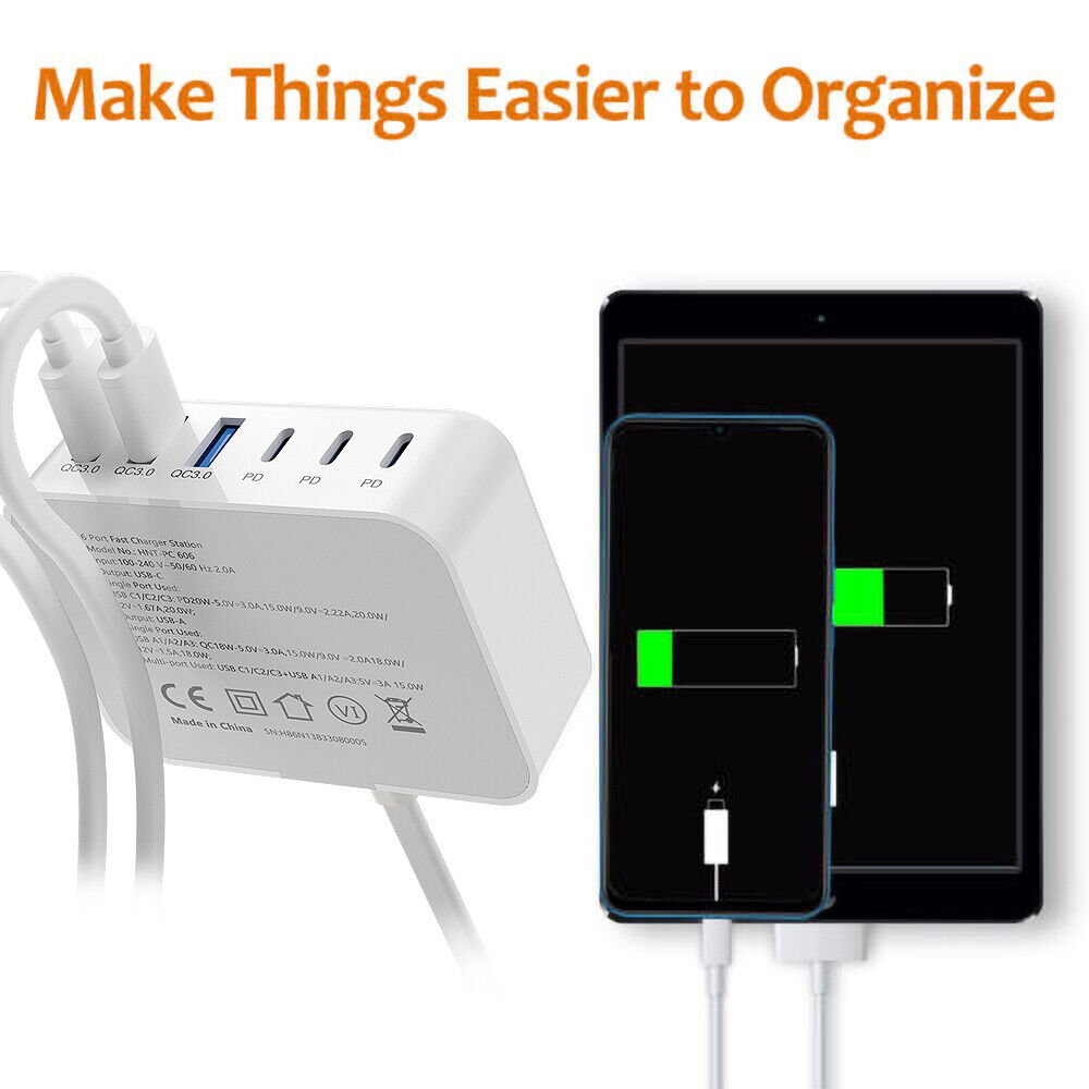 High-Speed 6-Port USB Hub with USB-C PD Charger