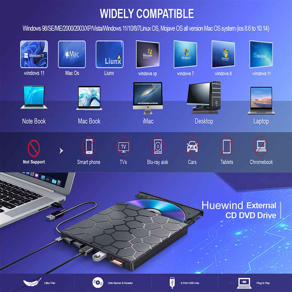Ultra Slim USB 3.0 External CD/DVD Drive with Burner for Laptops and Mac
