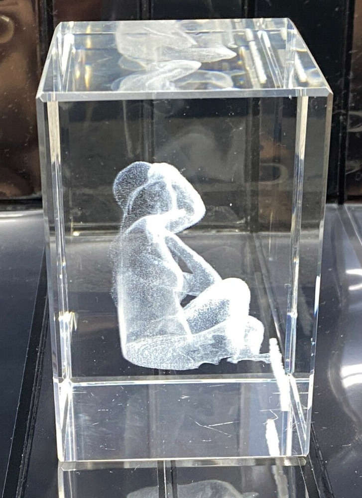 Intel Tech PC Computer Brand Glass Paperweight with Real Sense Girl Design