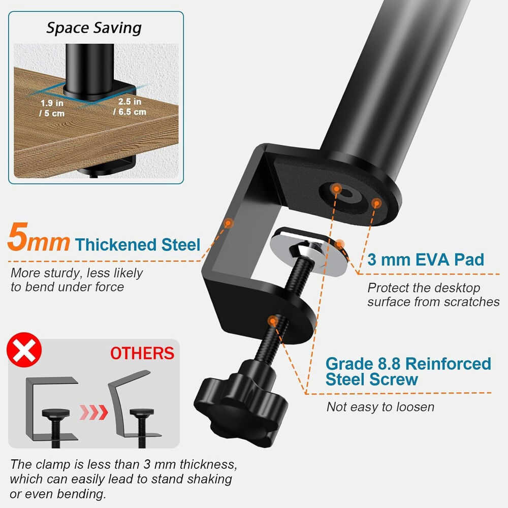 Premium Desk Clamp Studio Monitor Stands with Isolation Pads