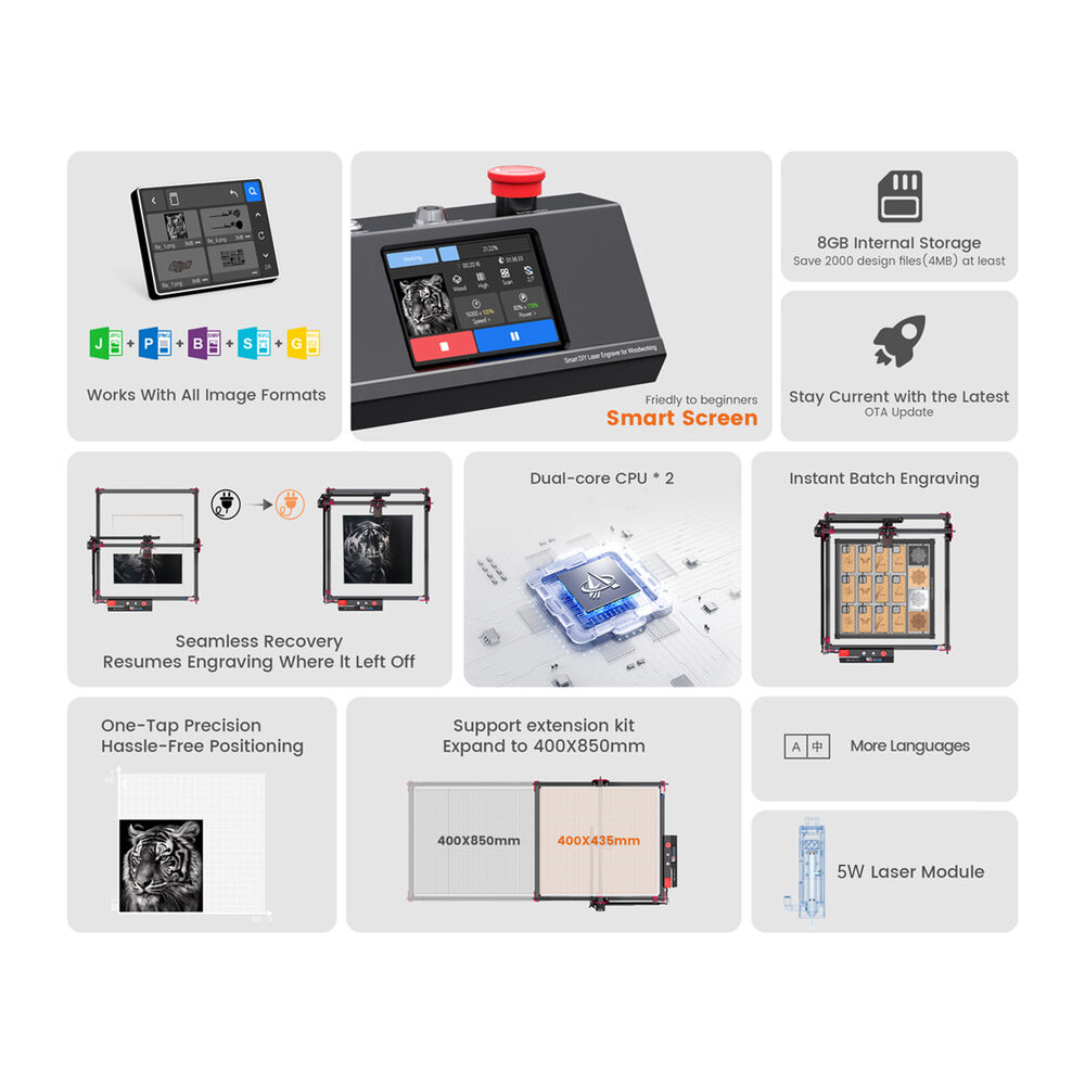 ALgolaser DIY KIT MK2 5W Laser Engraver with Smart Engraving and Cutting