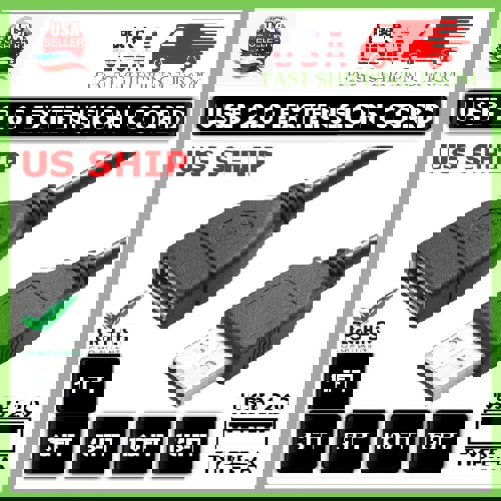 High-Speed USB 2.0 Extension Cable with Male/Female Connectors
