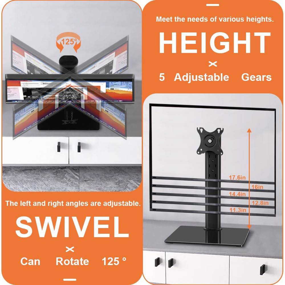 Ergonomic Single Monitor Stand with Free Standing Desk Mount, 13"-32" VESA