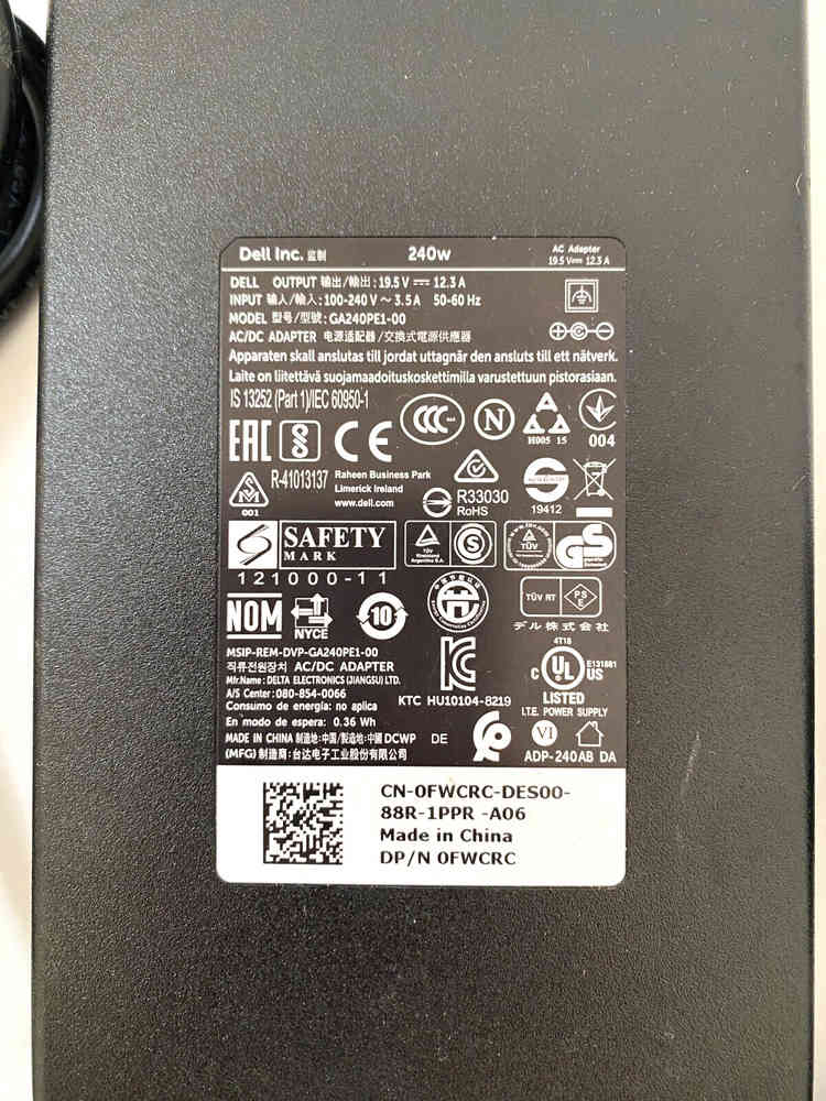 Dell 240W AC Adapter - Genuine 0MFK9 FWCRC, Tested and Reliable