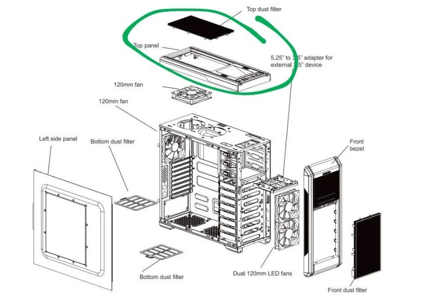 Rosewill Stealth Mid-Tower Chassis Top Panel with SATA External Slot