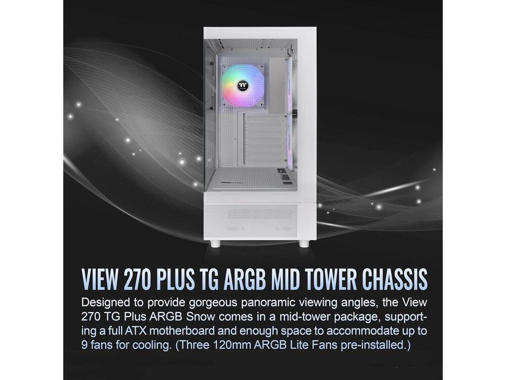 Thermaltake View 270 Plus TG ARGB Snow Mid Tower E-ATX Case with 3x120mm ARGB Fans