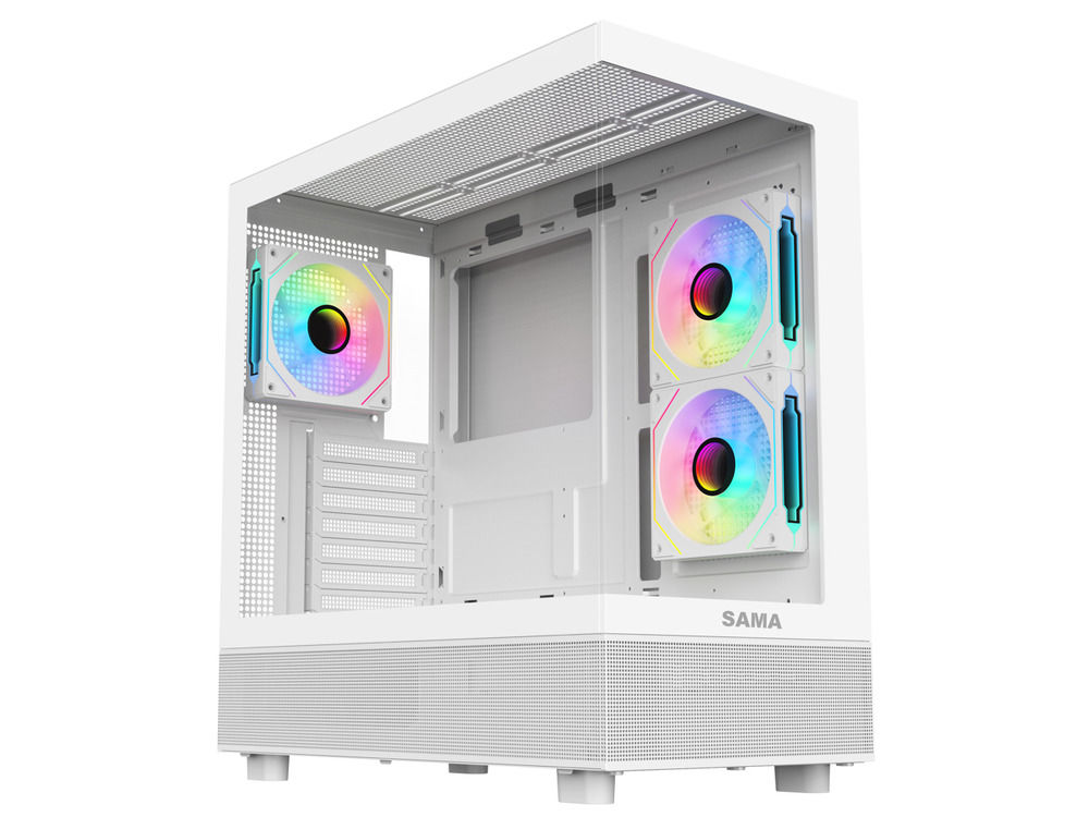 Sama Neview 4361 White Dual Tempered Glass ATX Mid Tower PC Case with USB Type-C