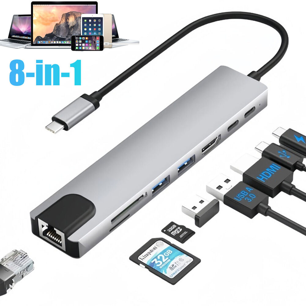 8-in-1 USB-C Hub with Multiple Ports for Enhanced Connectivity