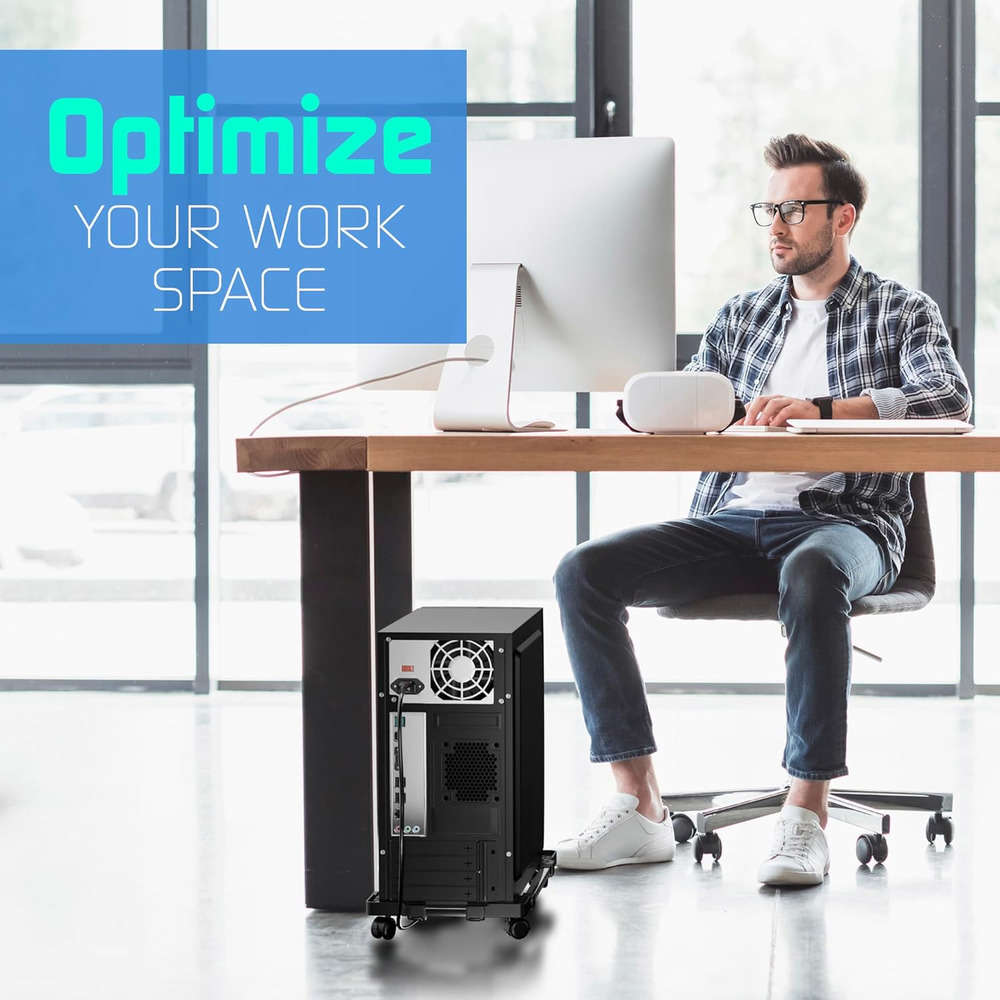 Adjustable Rolling CPU Stand with Wheels - Versatile Computer Tower Platform