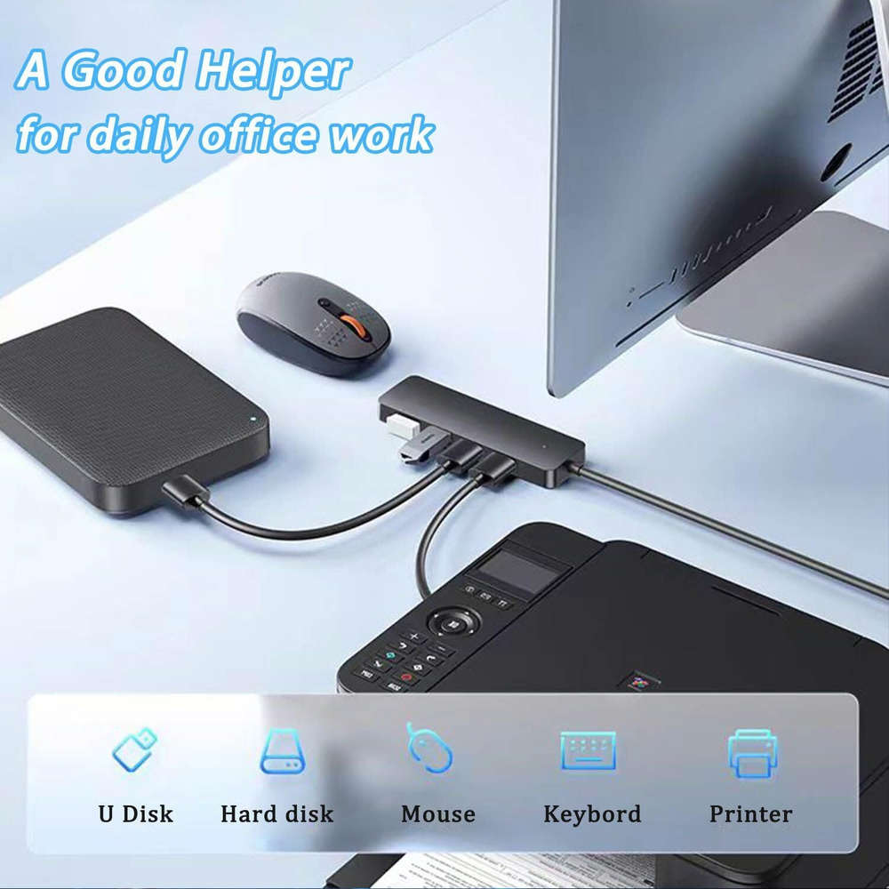 4-Port USB 3.0 Hub with Splitter and Expander for Multiple Devices