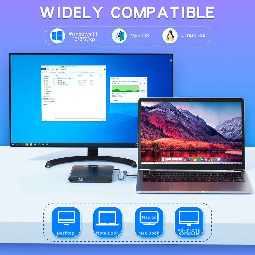 High-Speed USB 3.0 External CD/DVD Drive for Windows 11/10