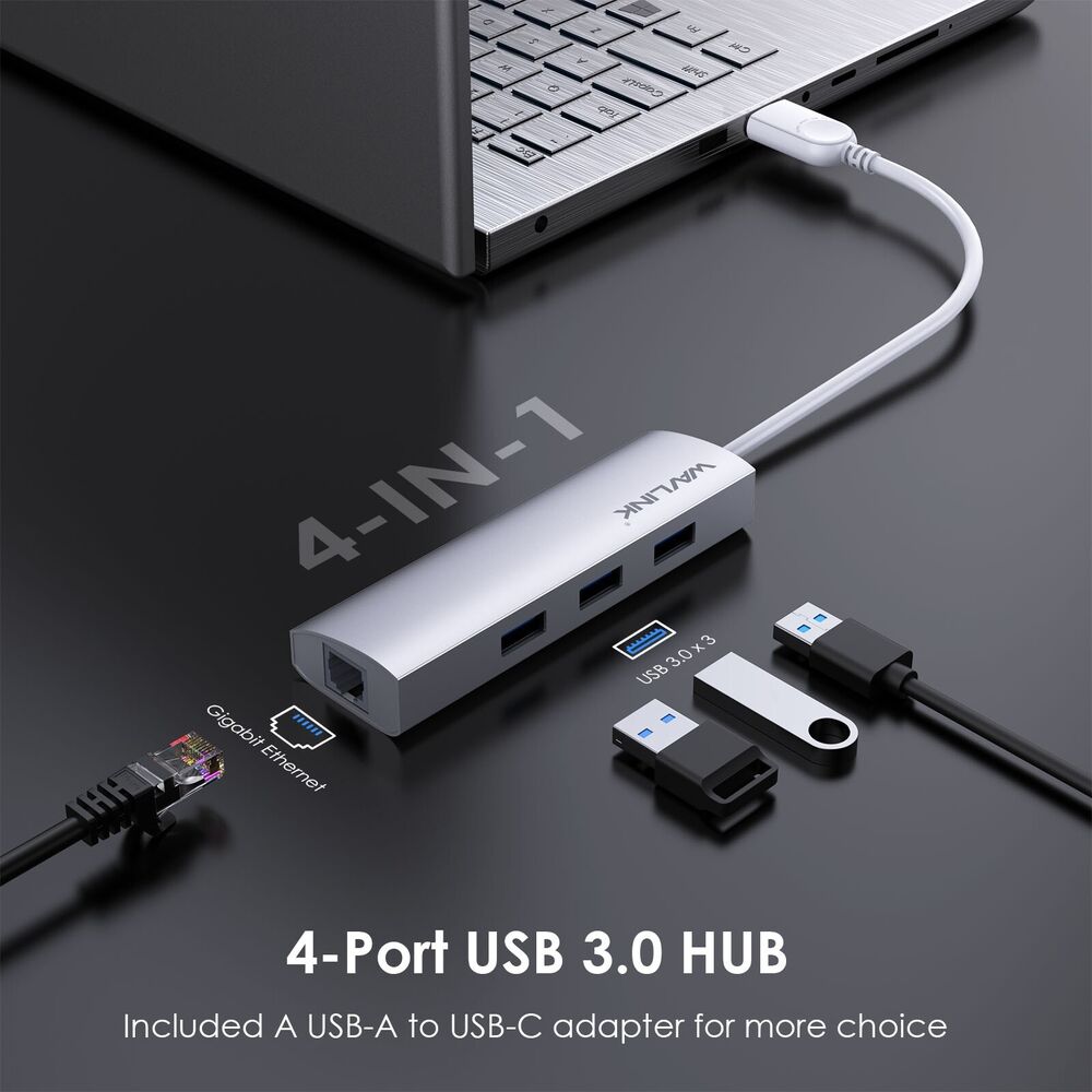 High-Speed USB 3.0 Gigabit Ethernet Adapter with 3-Port Hub