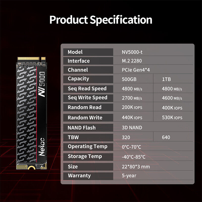 Netac High-Speed M.2 2280 NVMe SSD - 2TB, 1TB, 500GB Options