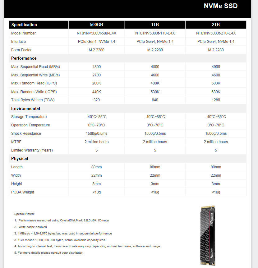 Netac High-Speed M.2 2280 NVMe SSD - 2TB, 1TB, 500GB Options