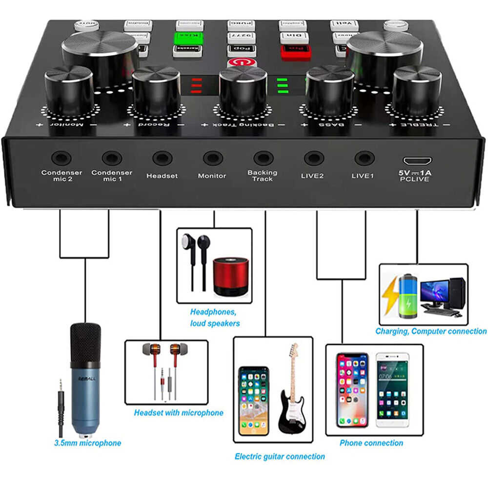 V8S Bluetooth External Sound Card for Enhanced Live Streaming Audio