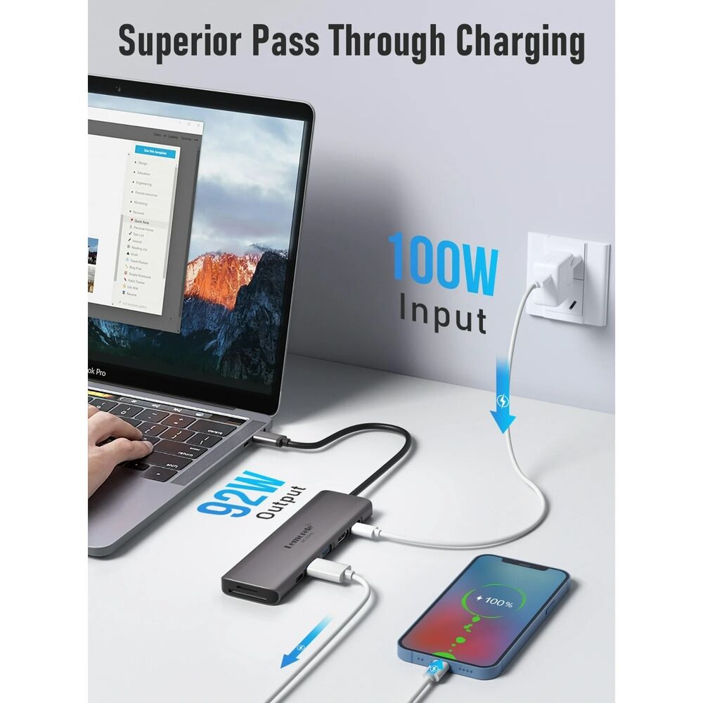 7-in-1 USB-C Hub with HDMI, USB 3.0, and 100W PD for MacBook Pro/Air