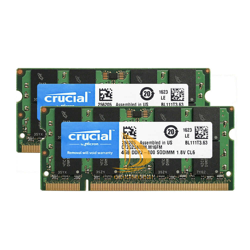 Crucial 8GB (4GBx2) DDR2-800MHz 200pin SODIMM Laptop Memory Kit
