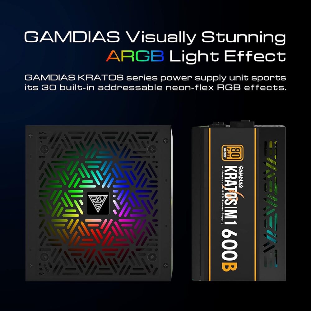 GAMDIAS RGB 600W Gaming Power Supply, 80 Plus Bronze Certified