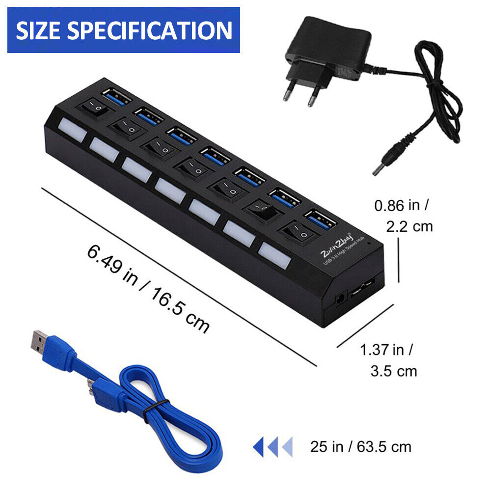 7 Port USB 3.0 Hub Splitter Adapter - High-Speed Connectivity for Multiple Devices